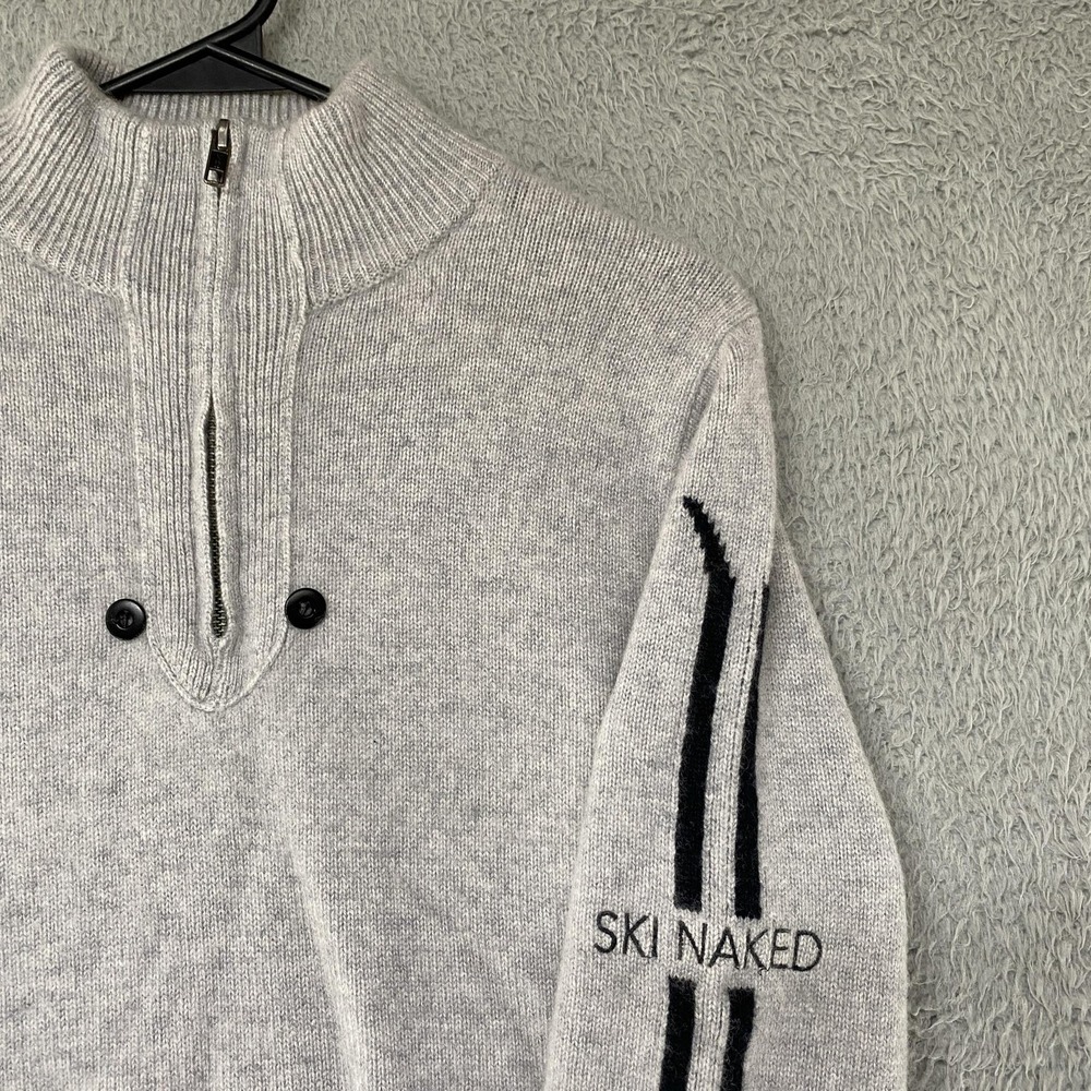 Nakedcashmere 100% Cashmere Sweater Womens M Gray Ski Naked 1/4 Zip Mock Neck